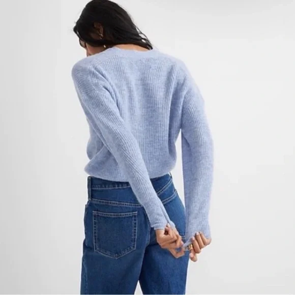 J. Crew Ribbed V-Neck Cardigan Sweater Alpaca Blend Heather River Blue - Picture 4 of 9